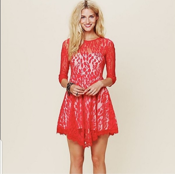 Free People Dress |Hot Red Lace| - Picture 1 of 7